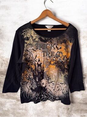 Christopher & Banks Petite XL Halloween Trick or Treat Rhinestone Top